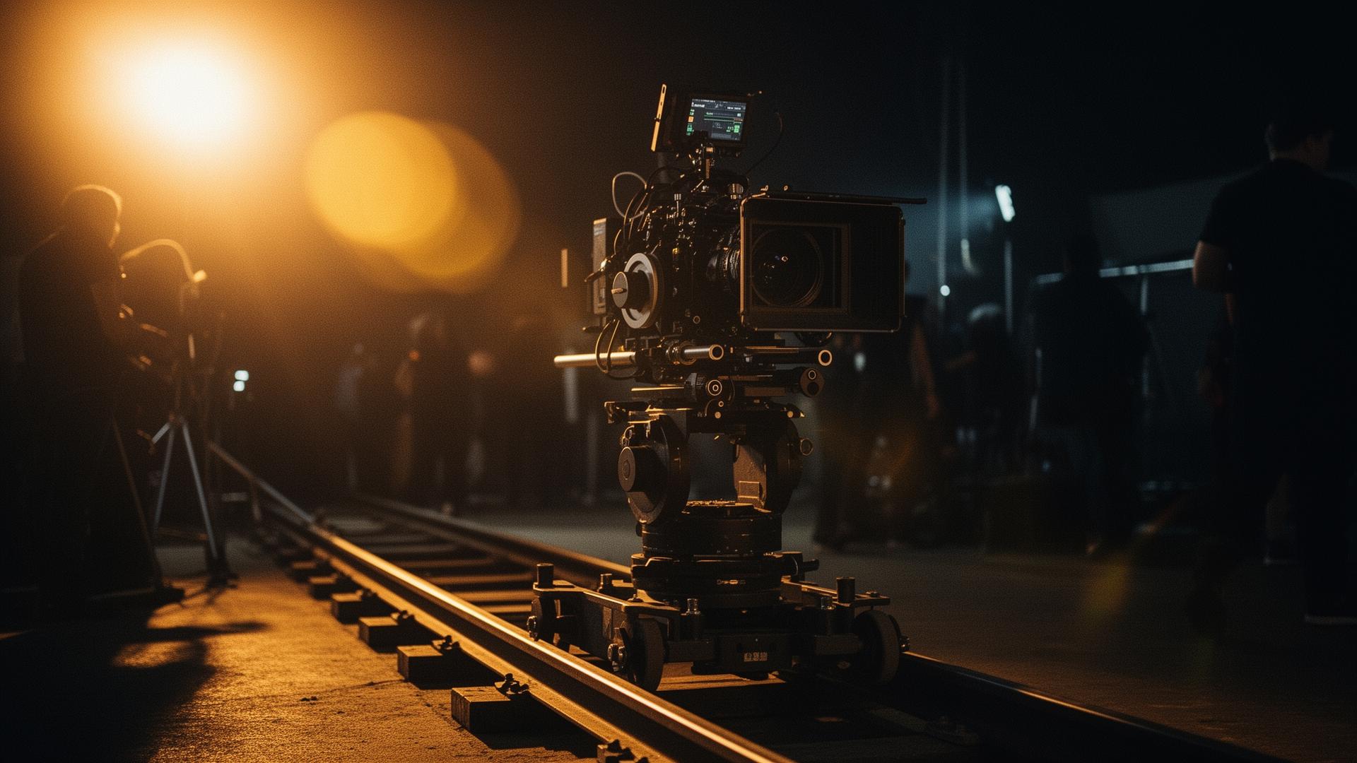 Cinematic film production set with professional camera